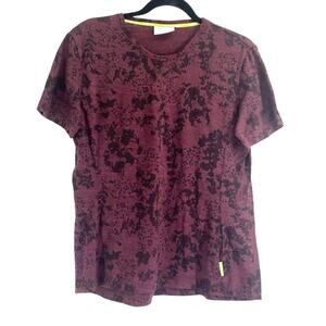 Kathmandu Core Spun Merino Wool Women's 12 Floral Print T-Shirt Maroon Gray